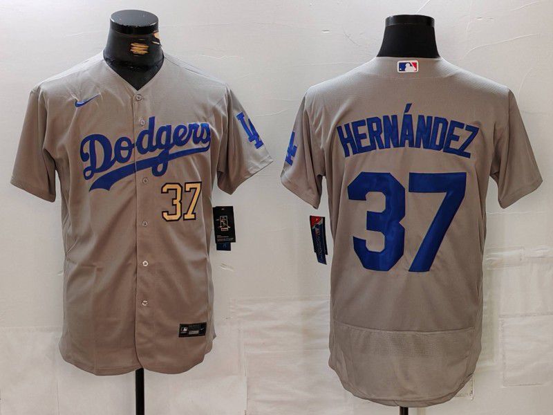 Men Los Angeles Dodgers #37 Hernandez Grey Nike Elite 2024 MLB Jersey style 7264->cleveland indians->MLB Jersey
